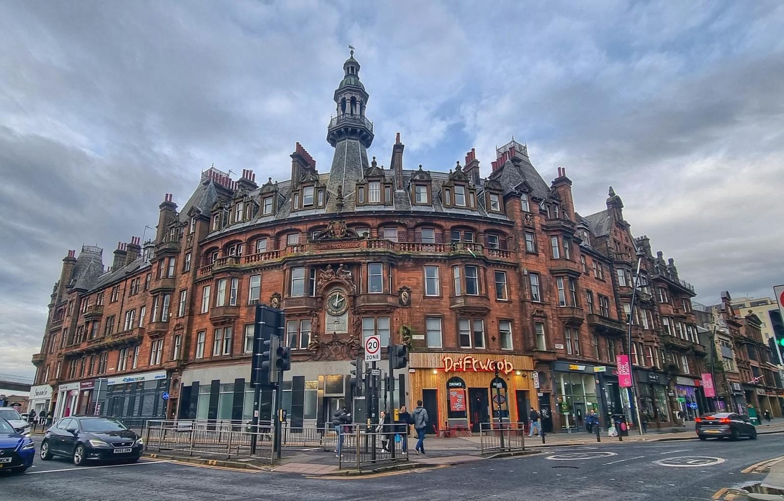 Historic Charing Cross Mansions at a Glasgow city-centre junction